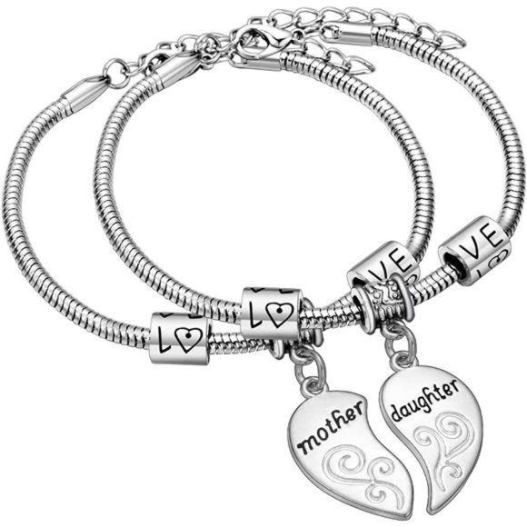 2 Pcs Matching Heart Mother Daughter Bracelets Mother Daughter Jewelry - Picture 1 of 7